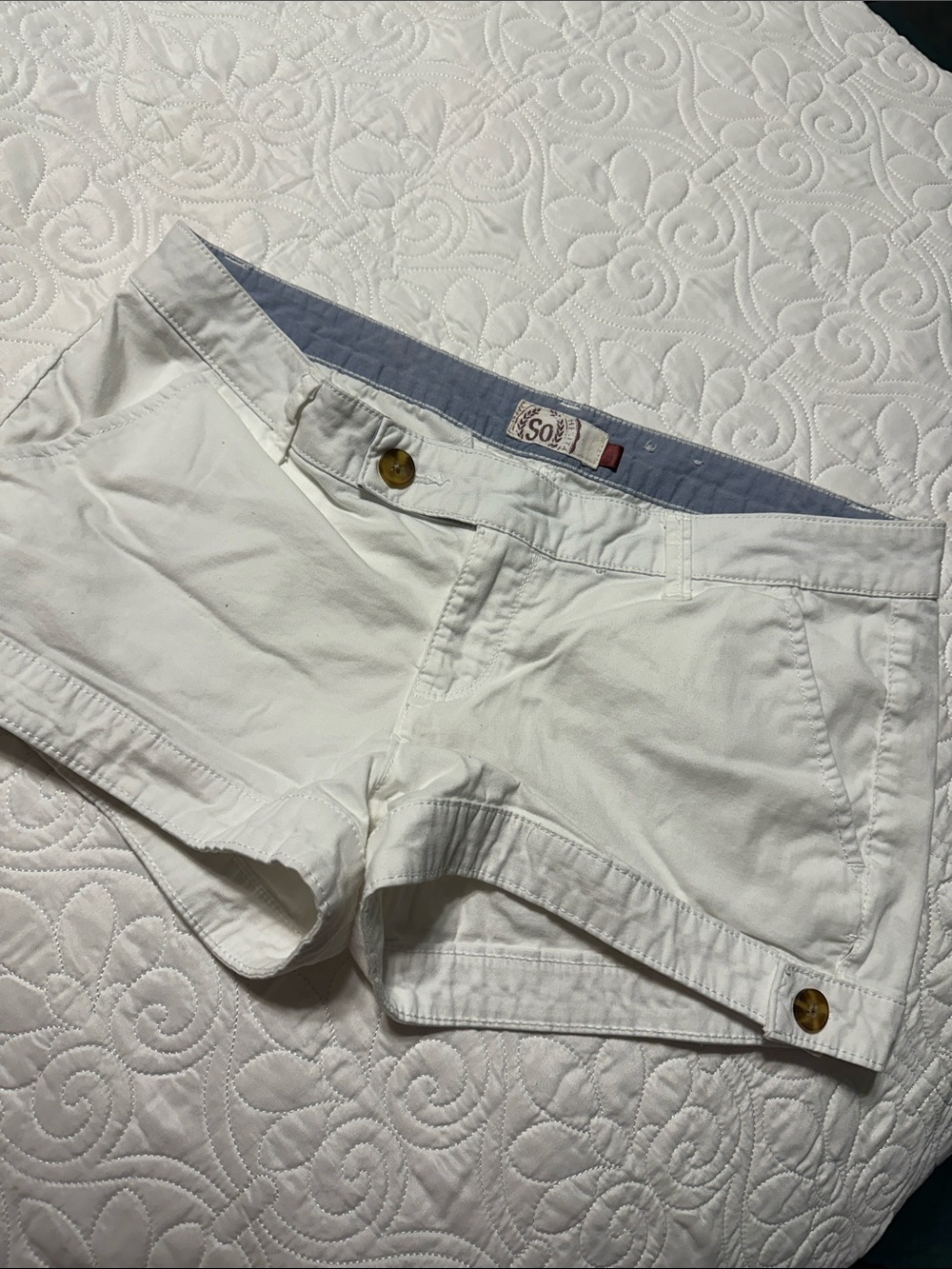 SO White Cotton Jean Shorts with Button Accents